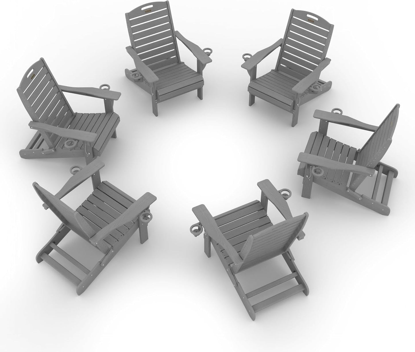 Adirondack Chairs Set of 6, Outdoor Fire Pit Chairs, HDPE All-Weather Adirondack Chairs with Cup Holder, Lawn Chair for Deck, Patio, Garden (Grey)