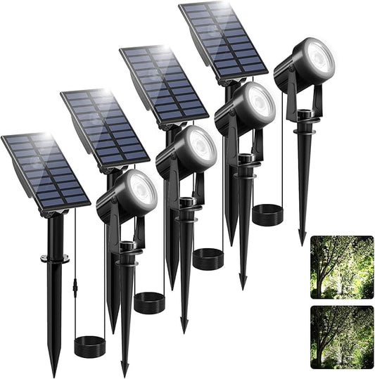 T-SUN Solar Spot Lights Outdoor Cold White Spotlights IP65 Waterproof Landscape Light Auto On/Off for Garden Yard Pathway Patio 4Pack