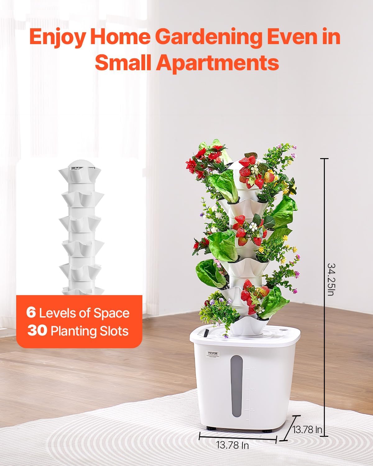 VEVOR Hydroponic Growing System, 30 Pods Vertical 6 Tiers Hydroponic Tower, Home Hydronic Garden with Water Pump & Timer, Water Circulation Plants Germination Kit for Indoor Herbs Fruits & Vegetables