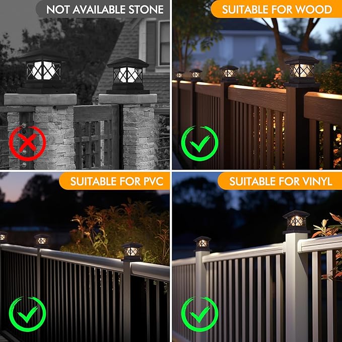 TWINSLUXES Fence Post Cap Light, LED Solar Lights for Deck Posts, Solar Post Caps Light Outdoor for 3.5x3.5/4x4/5x5 Posts, Wood or Vinyl Fence Deck Post, Warm Light (Brown)