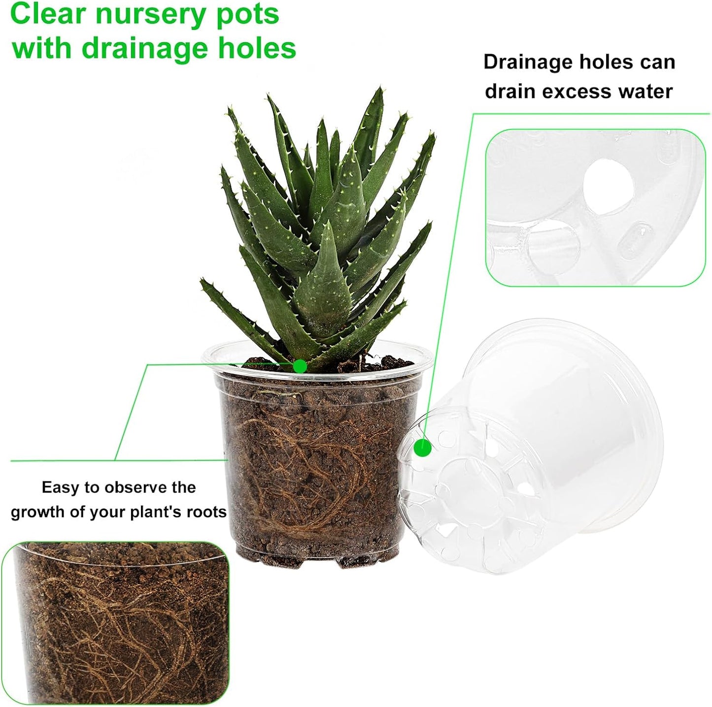 JERIA 40 Pack 6/5/4/3.5Inch Clear Nursery Pots with Drainage Holes, Clear Plant Pot for Planting, Transparent Plastic Plant Pots,Durable Seed Starting Pot for Succulents