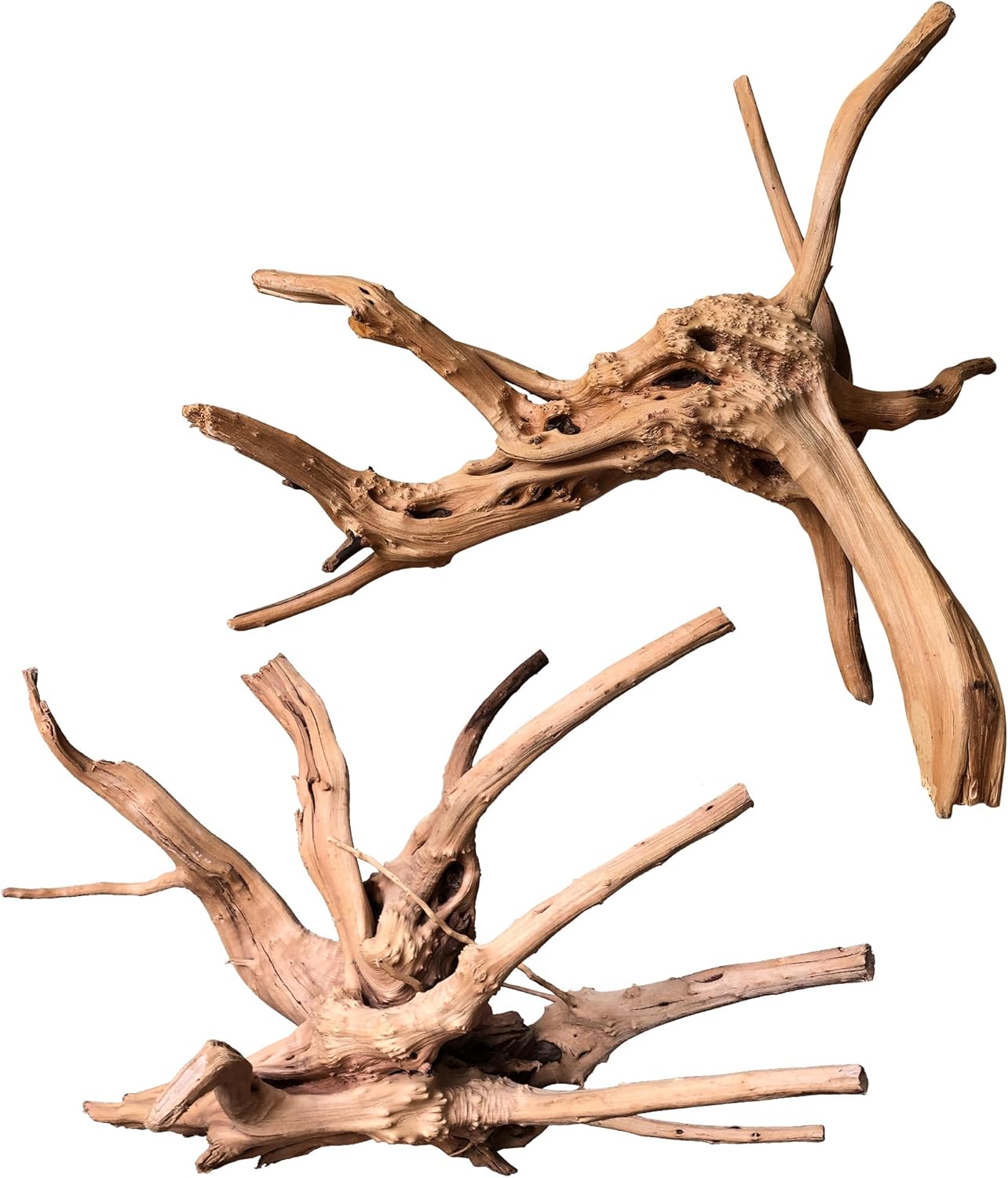 majoywoo Natural Large Driftwood for Aquarium Decor Reptile Decor, Assorted Spider Wood Branch 11-14" 2 Pcs, Fish Tank Decoration