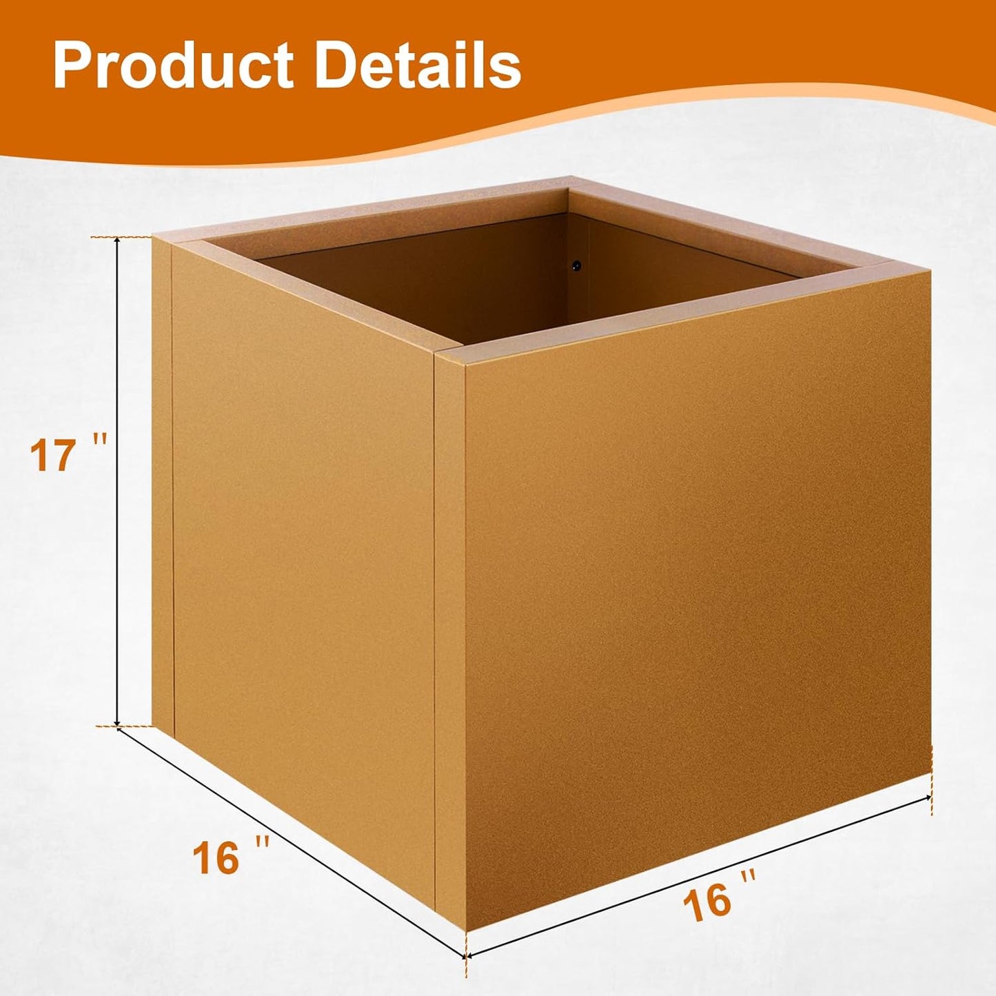Corten Steel Planter Box 17"x16"x16", Metal Planter Spliced Flower Pot with Partitions, Outdoor & Indoor Large Rectangular Planter Box for Porch, Patio, Garden, Commercial Décor