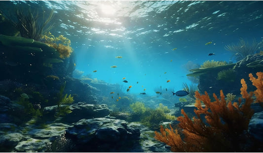 Ocean Floor Fish Tank Background Underwater Rock Aquarium Background Under The Sea Terrarium Backgrounds Aquatic Plants Sunlight Fish Tank Backgrounds Tropical Fish Aquarium Wallpaper 24x16in
