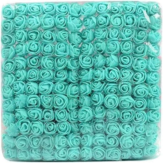 Mini Fake Rose Flower Heads 144pcs Mini Artificial Foam Roses DIY Wedding Flowers Accessories Make Bridal Hair Clips Headbands Dress (Bottom add Gauze) for Valentines Day,Wedding,Bridal Shower (Mint)