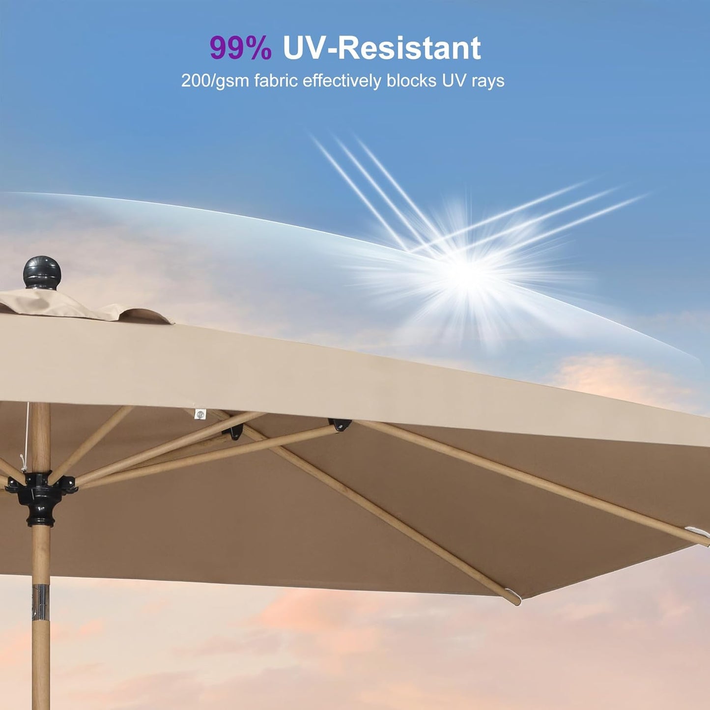 PURPLE LEAF 6' x 9' Market Umbrella Outdoor Table Umbrella Aluminum Patio Umbrella with Push Button Tilt & 8 Sturdy Ribs and Crank Rectangular Sun Umbrella for Pool Backyard Beach, Taupe