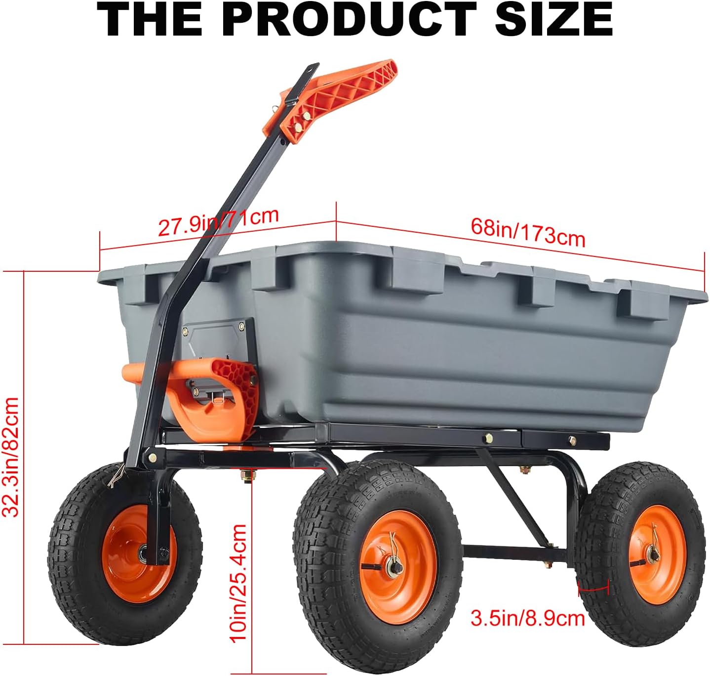800 Lbs Garden Dump Carts, Heavy Duty Yard Cart, 4 Wheel Wheelbarrow with 10in Tires, Steel Frame and Quick Release System for Plants, Soil, Sand, in Courtyard, Beach, Farm(Gray)