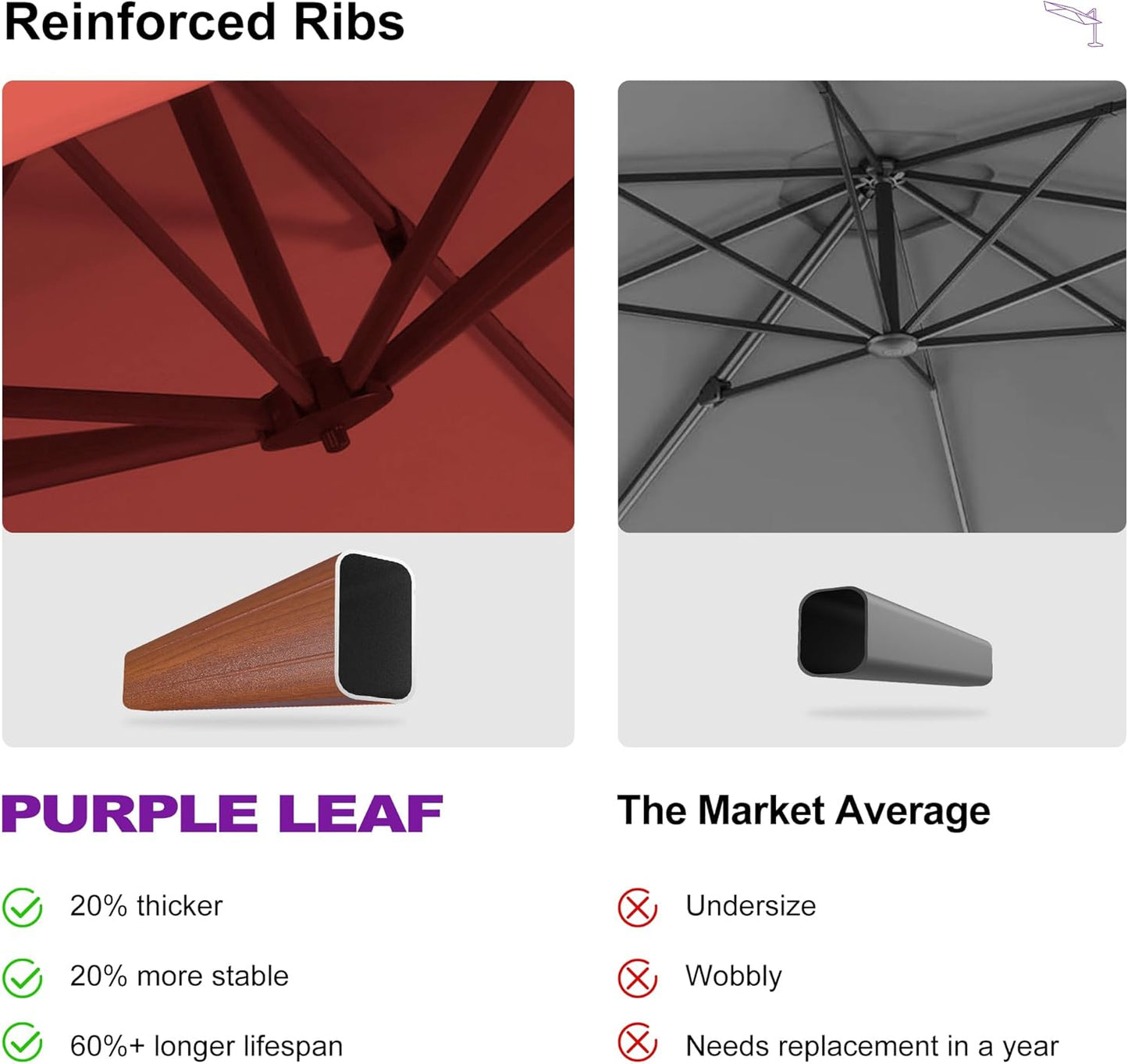 PURPLE LEAF 10ft Patio Umbrella Outdoor Round Umbrellas Large Cantilever Umbrella Windproof Offset Umbrellas Heavy Duty Sun Umbrella for Garden Deck Pool Patio, Brick Red