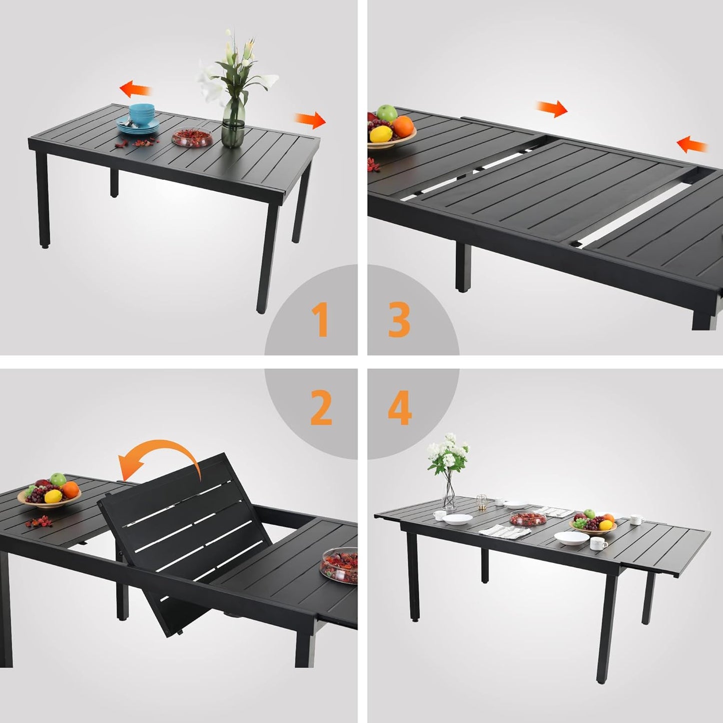 Expandable Outdoor Patio Dining Table, Adjustable 61"/83" x 37" Rectangular Large Surface 6-8 Person Metal Table for Garden, Backyard and Porch