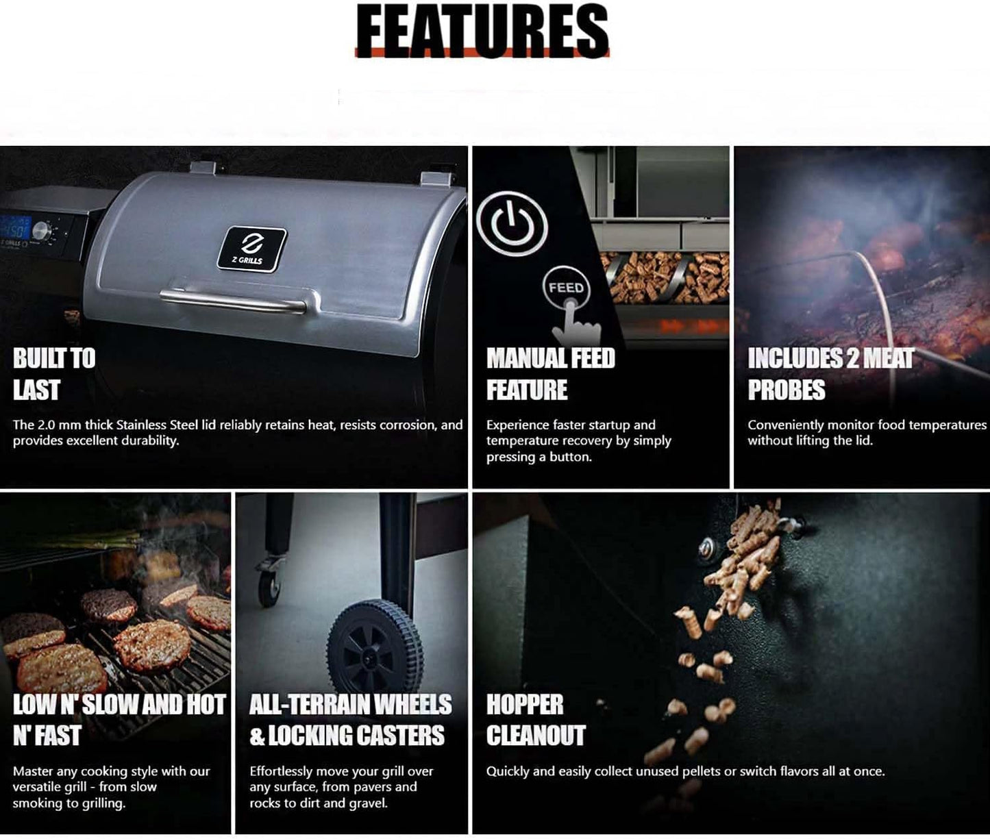 Z GRILLS Wood Pellet Grill Smoker with PID 2.1 Controller, 450°F Max Temperature, 8-in-1 BBQ Grill, 459 Square Inches Cook Area, Meat Probes, Rain Cover (450E PRO)