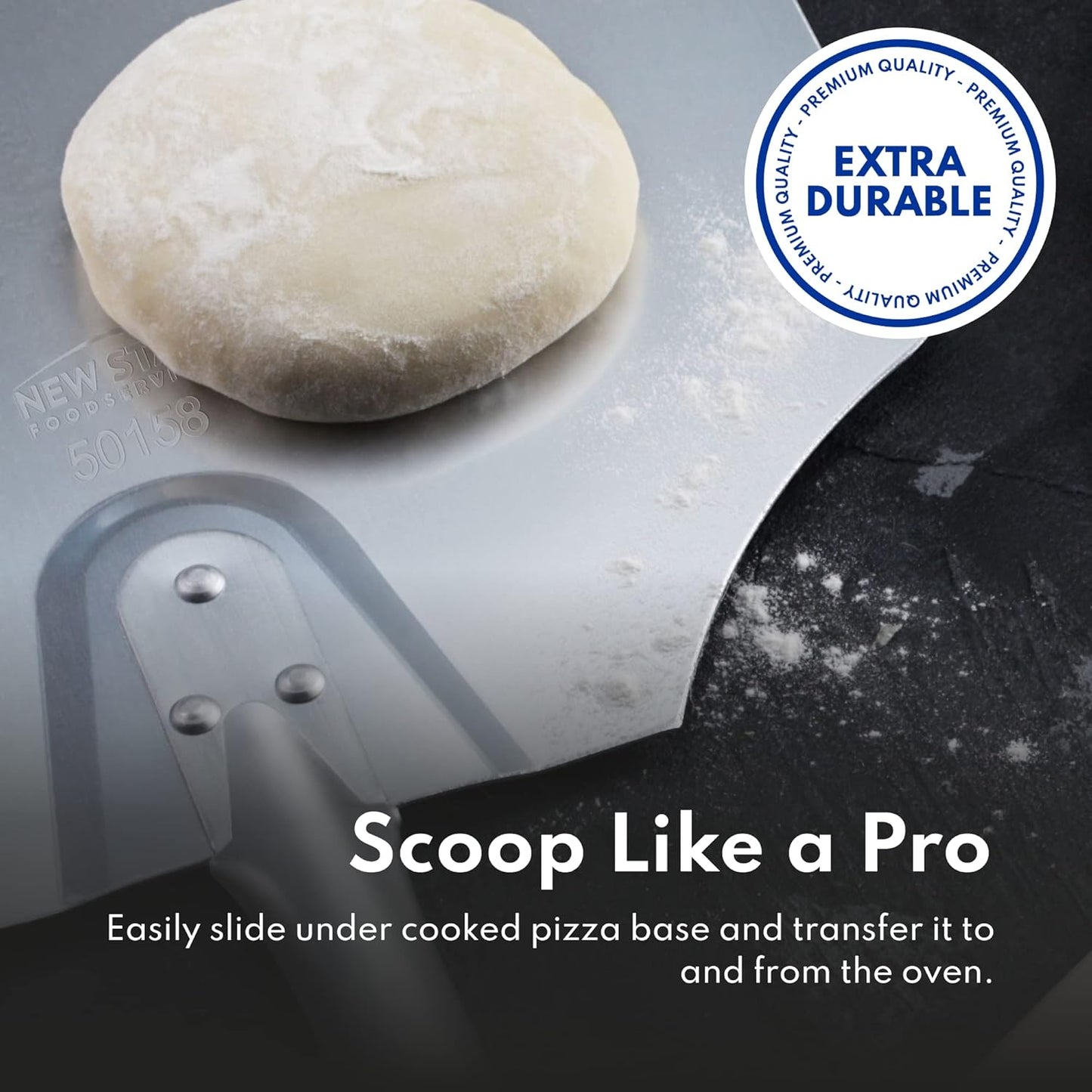 New Star Foodservice 50165 Aluminum Pizza Peel, Wooden Handle, 12 x 14 inch Blade, 36 inch overall