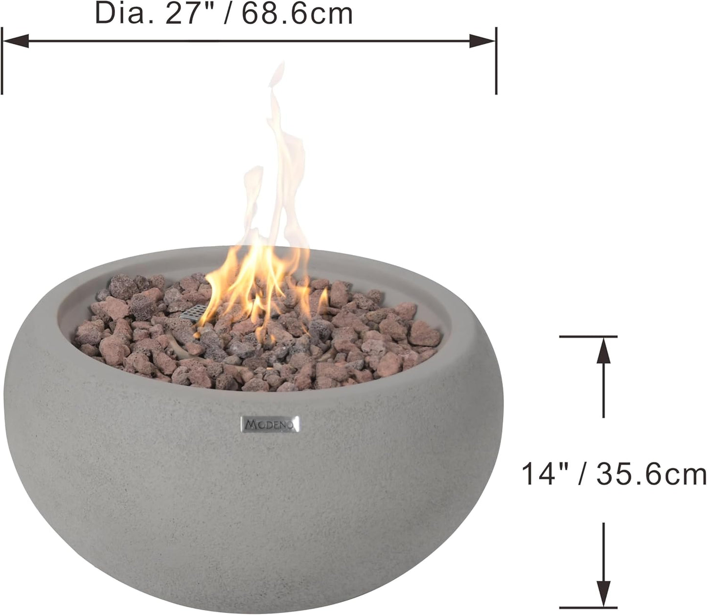 AMS Fireplace | Modeno | Newbridge | Firepit Table | Cover and Lava Rocks Included | (Fuel: Natural Gas - Light Gray)
