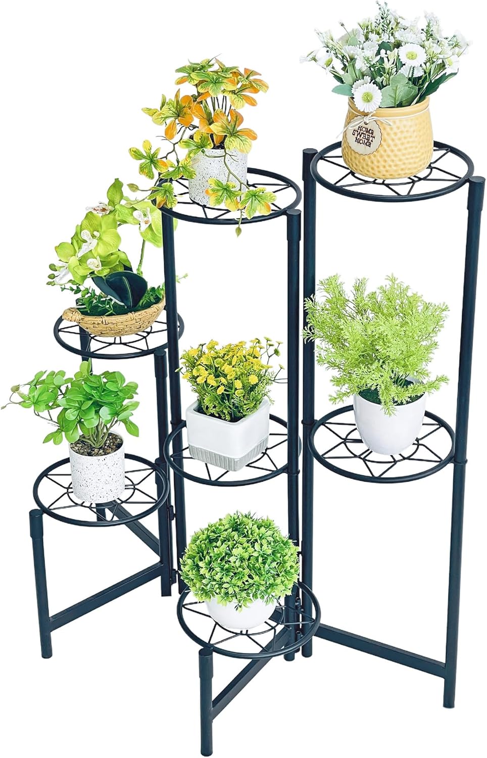 7 Tier Plant Stand Indoor Foldable Corner Tall Plant Shelf for Multiple Plants Flower Pot Holder Display Stand for Living Room Balcony Garden Patio Black
