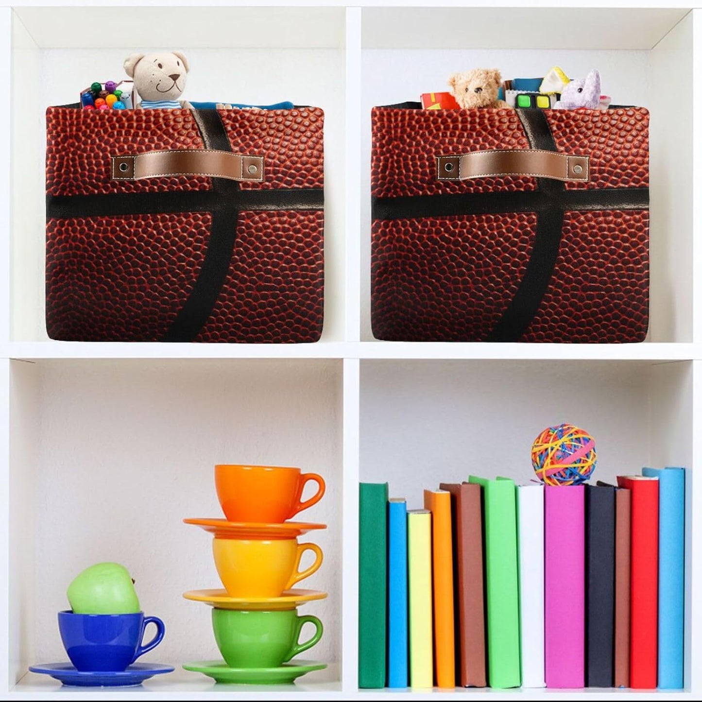 Basketball Print Rectangular Storage Basket Organizer Bin Shelf Baskets For Clothes Gifts For Home Office Dorm