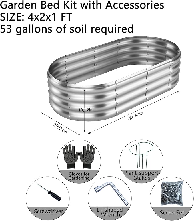 Raised Garden Bed, 4x2x1ft Raised Beds for Gardening Outdoor for Vegetables Flowers Ground Planter Box，Galvanized Raised Garden Beds