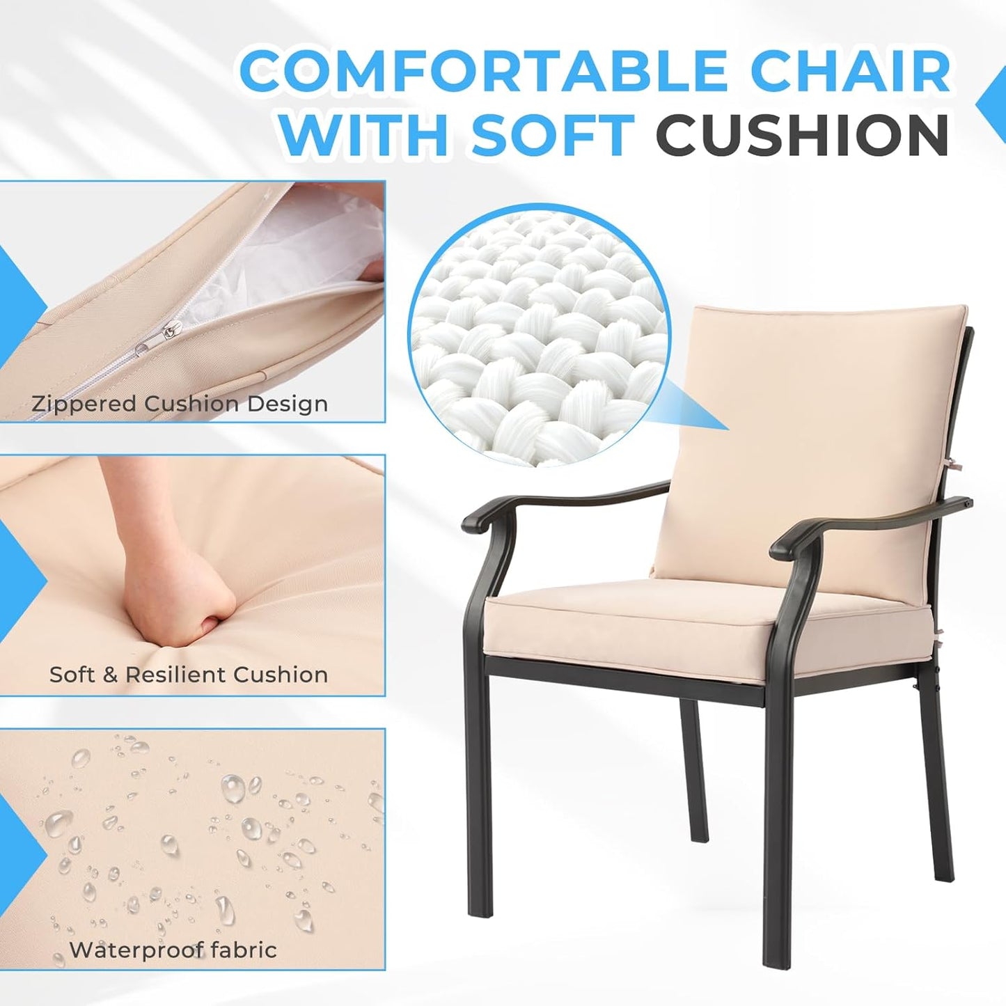 5-Piece Outdoor Patio Dining Set, Outdoor Metal Chairs & Square Metal Patio Table, All Weather Outdoor Furniture Dining Set for Patio, Balcony, Lawn, Garden, Backyard (1 Square Table+ 4 Chairs)