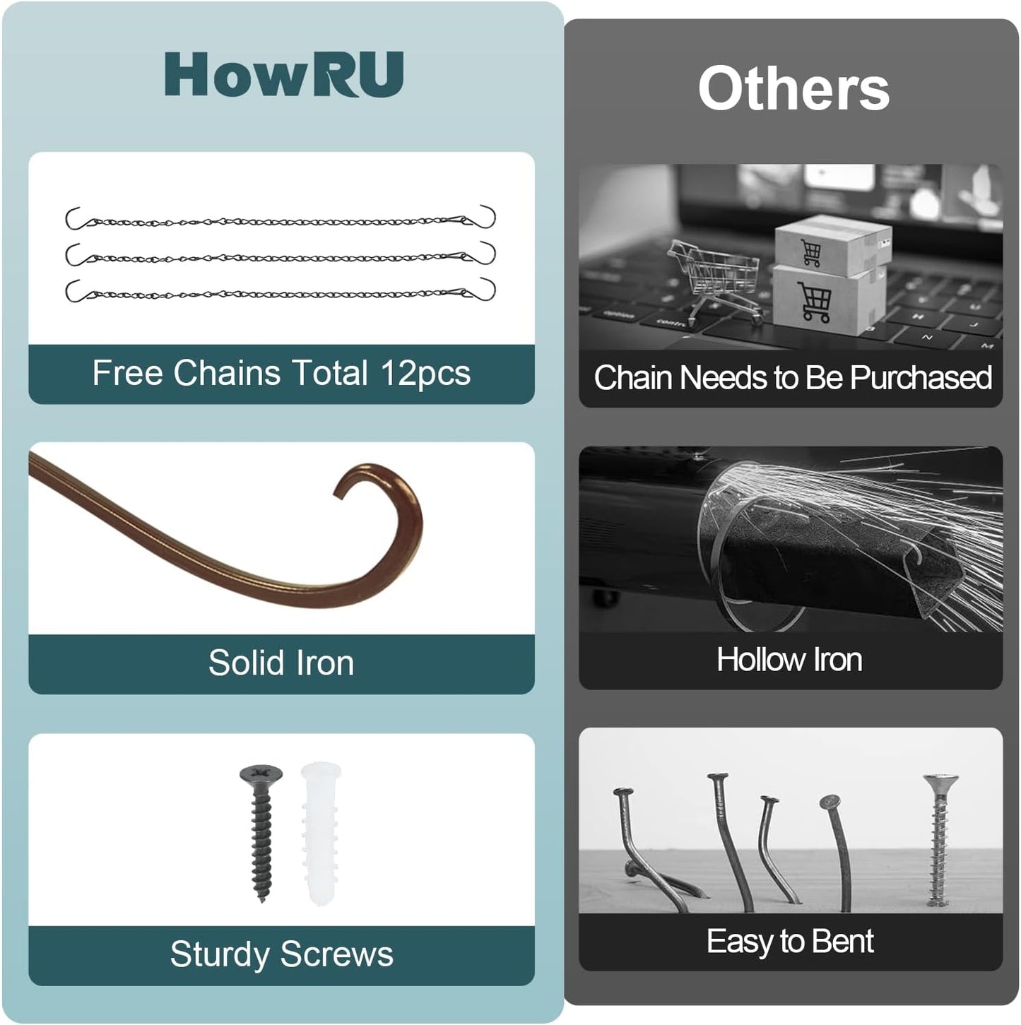 Plant Hangers Outdoor, 4 Pack 16 Inch Plant Hooks for Wall Metal Plants Hanging Bracket for Bird Feeder, Flower Baskets, Wind Chimes, Lanterns, Indoor Outdoor, Bronze