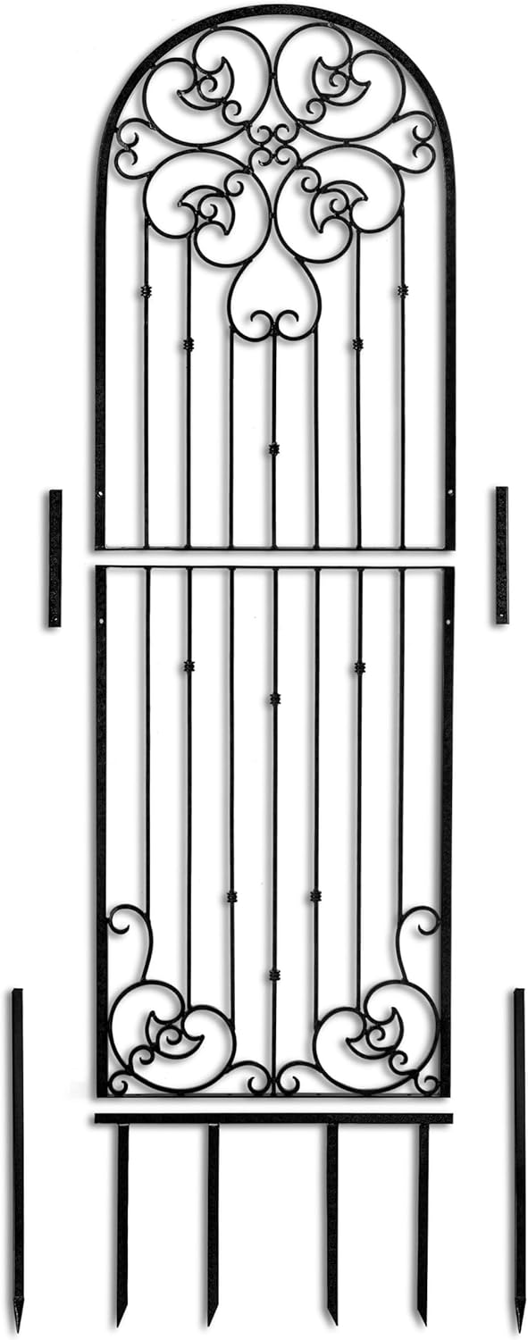 H Potter Black 8 Foot Tall Garden Trellis Wrought Iron Heavy Scroll Metal Decoration Lawn Patio and Wall Decor Screen for Rose Clematis Ivy Weather Resistant Patio Wall Art X Large (X-Large Black)