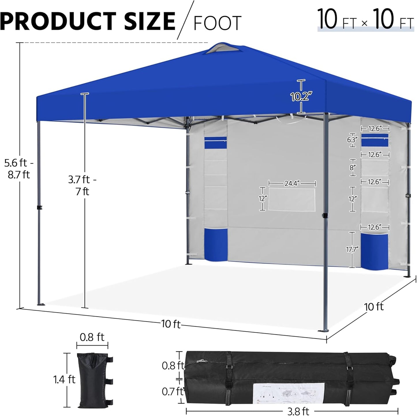 Yaheetech 10x10 Pop-up Canopy Tent w/Removable Pockets Sidewall for Extra Storage, Outdoor Sun Shelter Waterproof & Durable w/Wheeled Bag, Sandbags & Guylines for Beach Camping Party (Blue)