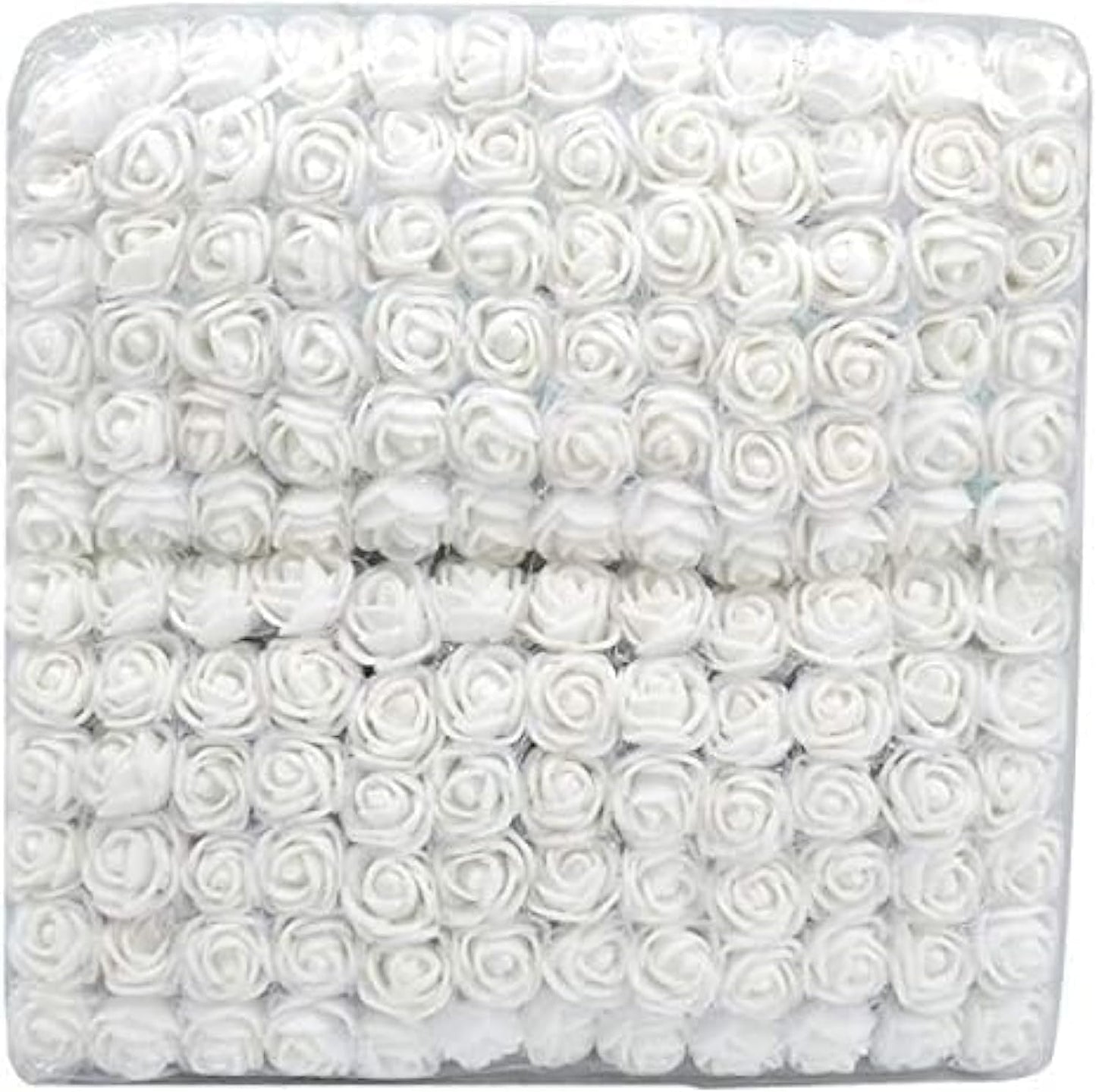 Mini Fake Rose Flower Heads 144pcs Mini Artificial Foam Roses DIY Wedding Flowers Accessories Make Bridal Hair Clips Headbands Dress (Bottom add Gauze) for Valentines Day,Wedding,Bridal Shower (White)