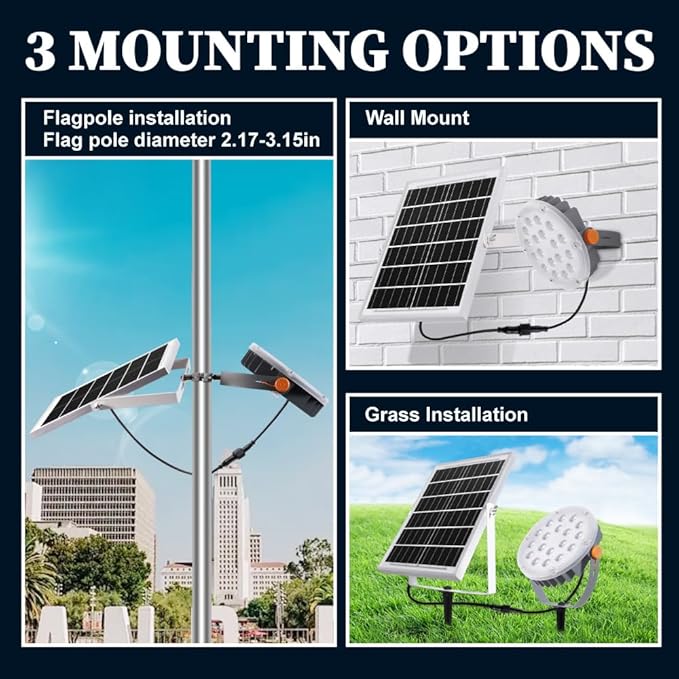 TINSUM Solar Flag Pole Lights Outdoor, Solar Powered Flagpole Lights Dimmable Lighting American Flag Coverage Bright LED Spotlight fit 2'' to 3'' Flagpoles Mount for Commercial,Garden,Boat,Fence,Barn