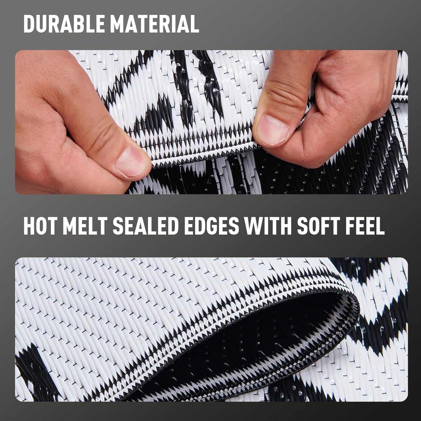 WILDROOTS 4x6 Feet Black and White Plastic Outdoor Rug, Stain Resistant Waterproof Reversible Outdoor Patio Rug, Fade Resistant Camping Rug