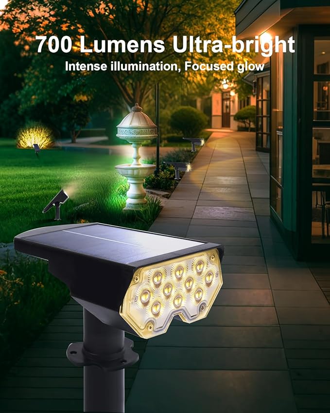 4 Pack Solar Powered Outdoor Spot Lights Outside Waterproof 20 LEDs Landscape Spotlights Dusk to Dawn for House Yard Tree, Plants, Walls, Path, Garden, Statues, Superior Accent Lamp Warm White