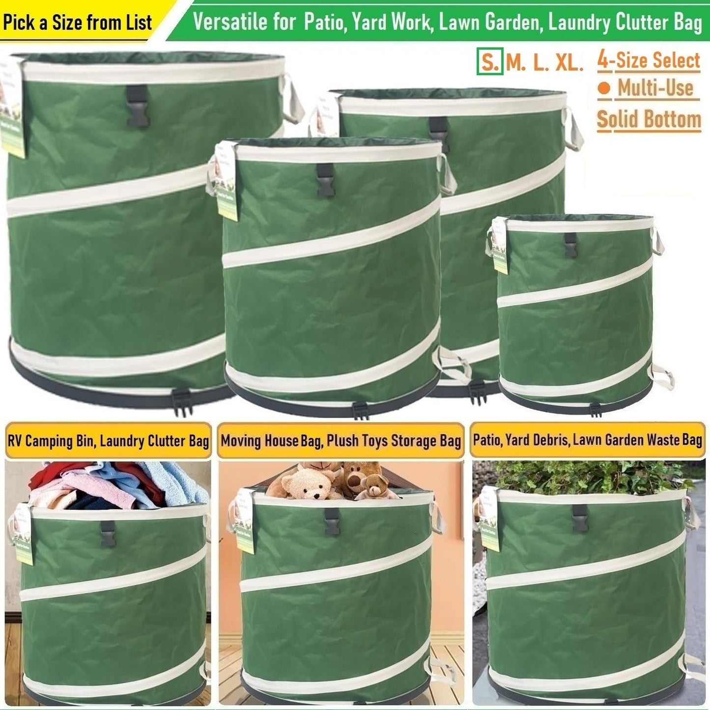16-Gallon Collapsible Trash Can (16x19 in) Hard-Shell Bottom Yard Garden Bag for Pop-Up Trash Can,Recycling Bin,Yard Waste Container,RV Camping Waste Bin,Laundry Hamper,Lawn Grass,Leaf Bag,Weed Basket