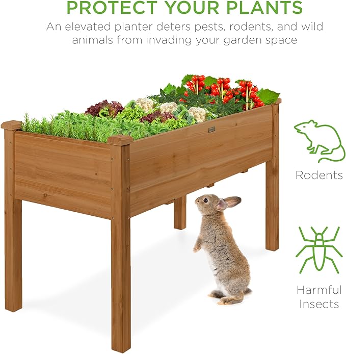 Best Choice Products 48x24x30in Raised Garden Bed, Elevated Wood Planter Box Stand for Backyard, Patio, Balcony w/Bed Liner, 200lb Capacity - Acorn Brown