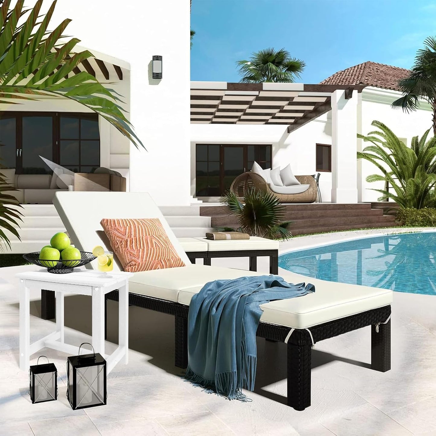 Adirondack Square Side Table,one-Tier Outdoor end Table, Patio Side Table for Pool,Porch,Backyard,Relaxing Companion (White)