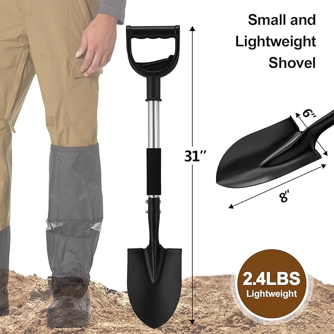 Small Shovel for Digging, 31 Inch Metal Spade Shovels with D-Grip Handle, Lightweight Short Gardening Digging Shovel
