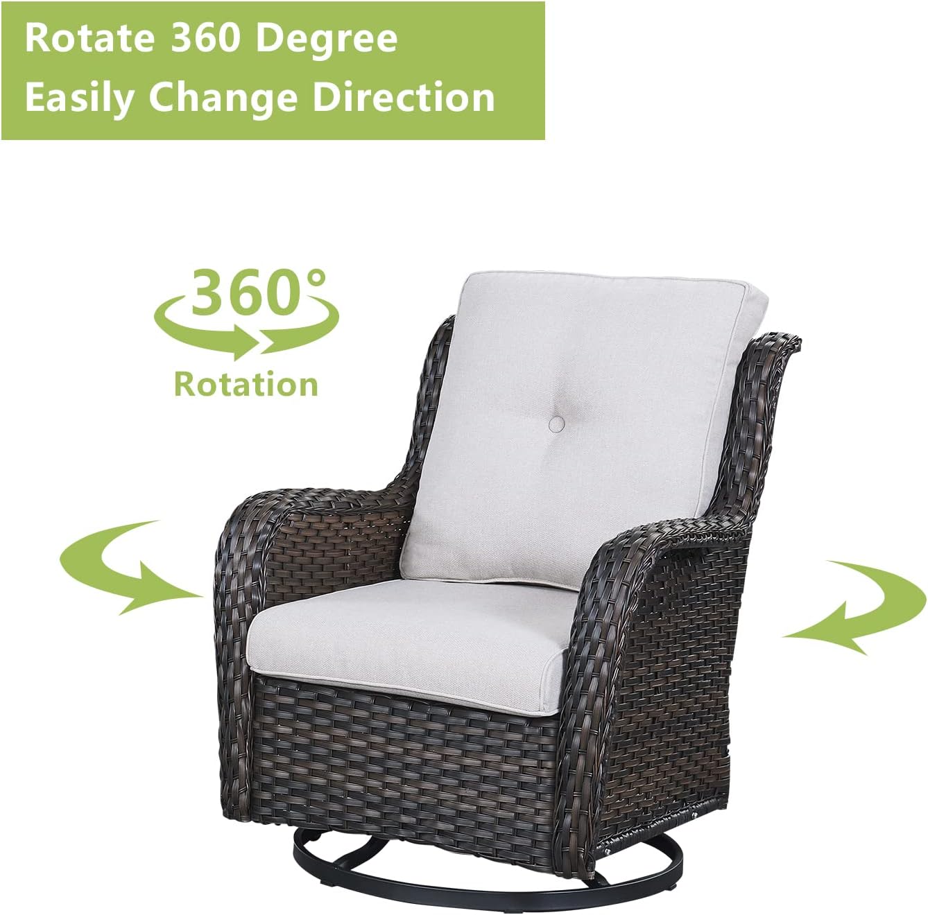 Outdoor Patio Swivel Rocker Chairs - Single Wicker Rattan Patio Swivel Rocking Chair with High Back,Deep Seating and Comfort Cushions for Deck Porch Garden,Brown/Beige