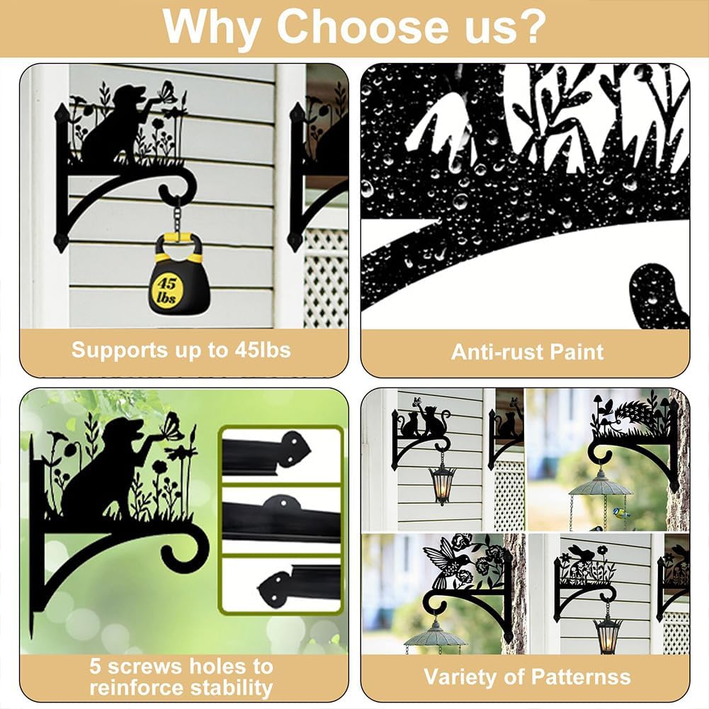 peacoblue Iron Plant Hangers Hooks for Outdoor Indoor Hanging Plants Flower Fern Pots Lantern Bird Feeder,12"x13.8" Weather Resistant Metal Wall Holder for Porch Garden Farmhouse(Music Notes)