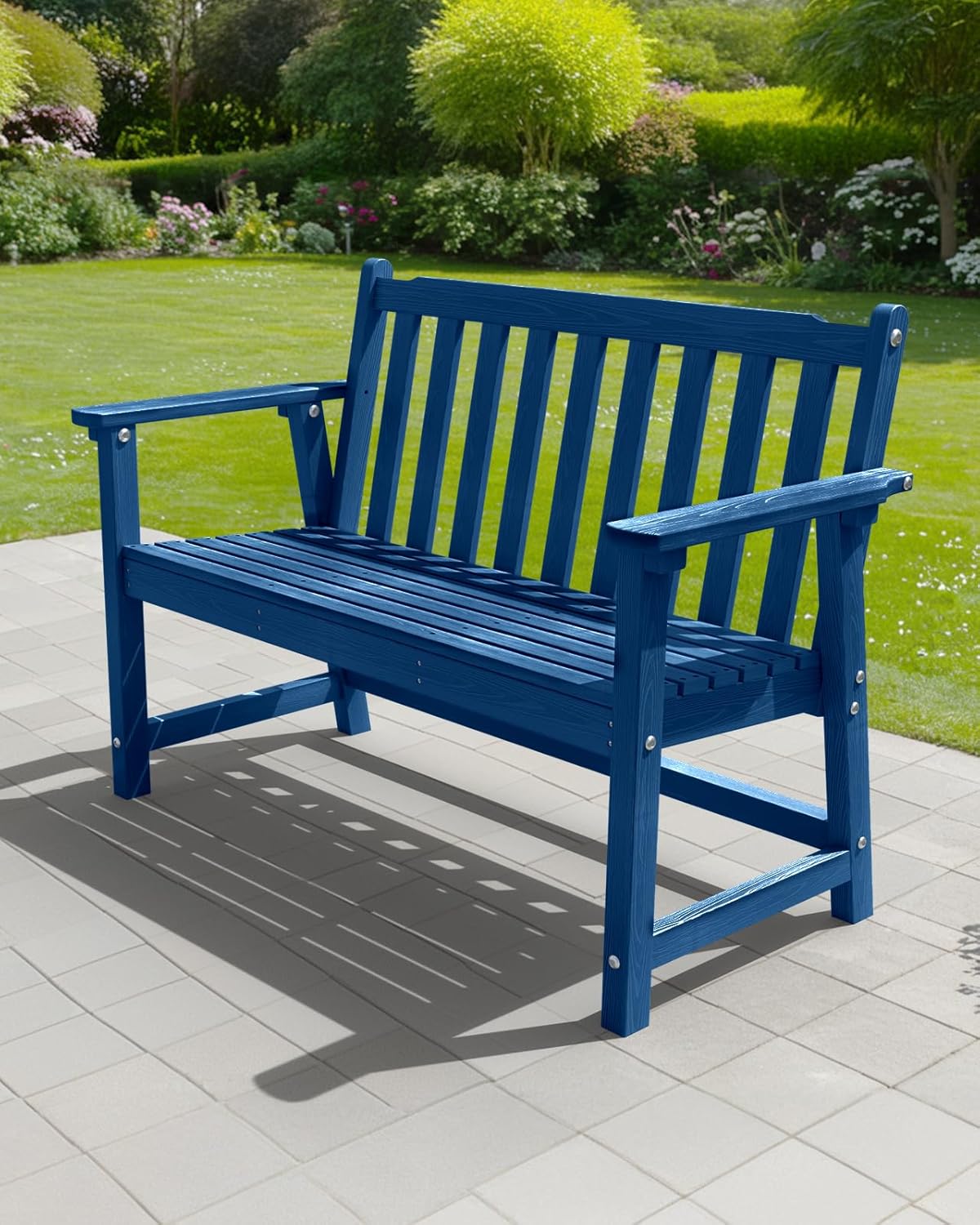 Outdoor Bench, 2-Person HDPE Garden Bench, All Weather Poly Patio Bench for Outdoors, Garden, Backyard, Porch and Park, 550 lbs Weight Capacity, Navy Blue, 2 Pack