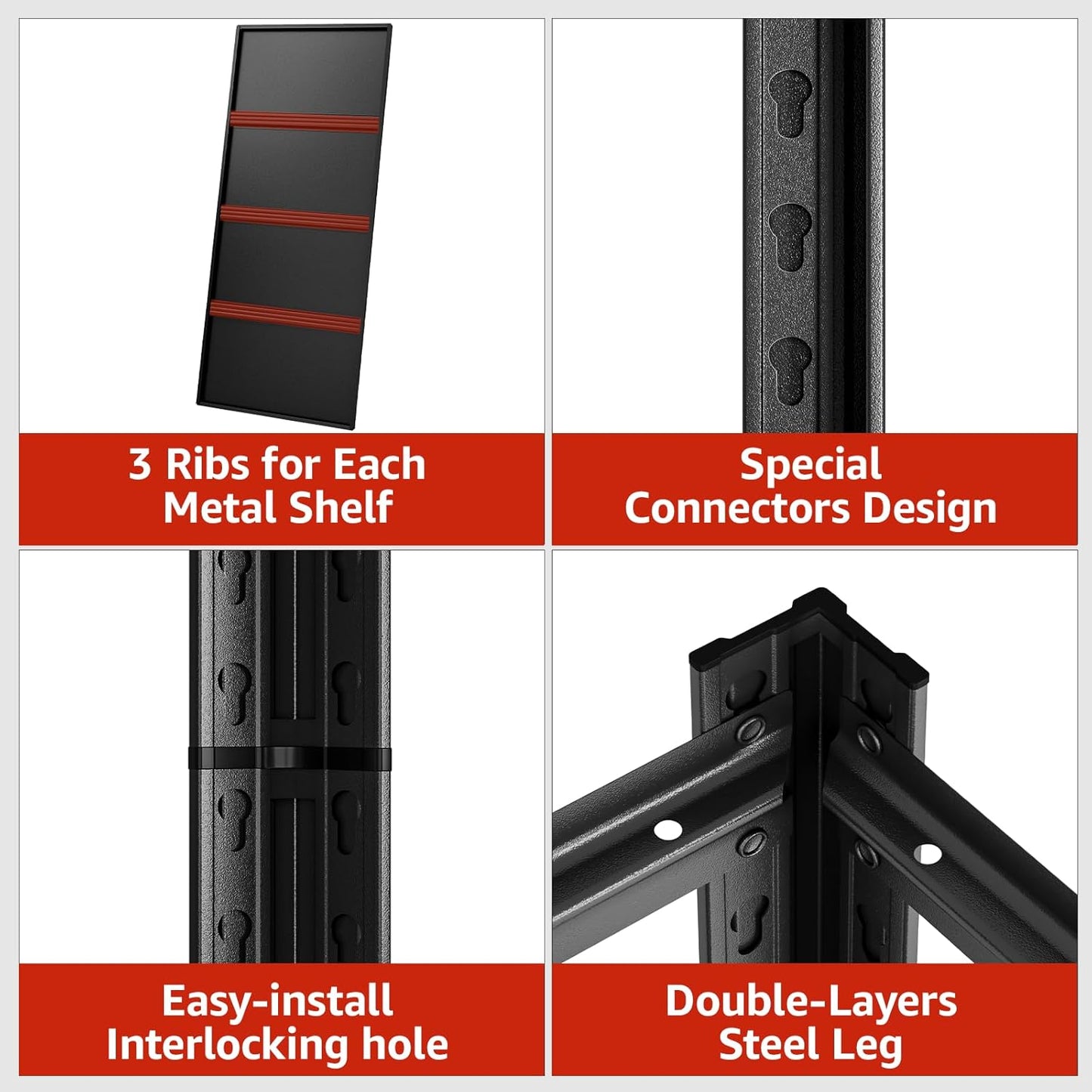 5 Tier Metal Shelving Unit, 72" H x 35.5" W Adjustable Storage Shelves, Heavy Duty Garage Shelves for Warehouse, Basement, Kitchen, Pantry, Living Room, 2500LBS, Black, 15.75" D