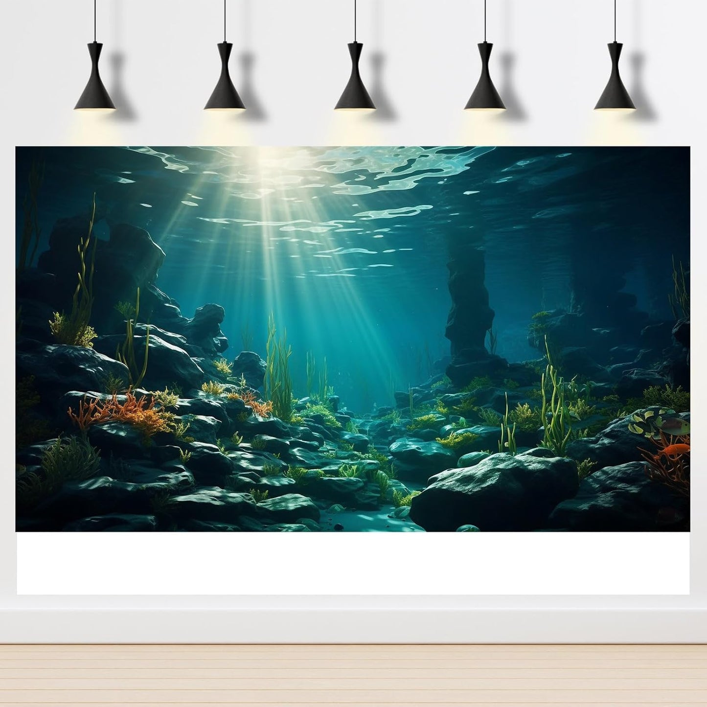 Aquarium Background Ocean Floor Fish Tank Background Underwater Coral Reef Stone Aquarium Backdrop Seaweed Background Sunlight Tank Backdrop Perfect Aquarium Backdrop Durable Vinyl 36x18in