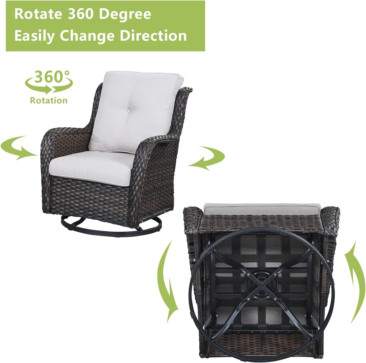 Outdoor Wicker Patio Furniture Set - 6 Piece Rattan Patio Conversation Set with 2 Rocking Swivel Chairs,2 Ottomans,1 Loveseat and 1 Side Table for Porch Deck Backyard Garden(Brown/Beige)