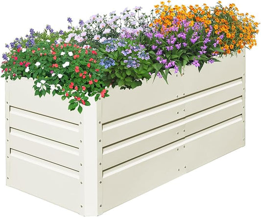 SnugNiture 4x2x2FT Raised Garden Bed Galvanized Planter Garden Boxes Outdoor, Deep Root Planter Raised Bed for Vegetables Flowers Herbs,Beige White