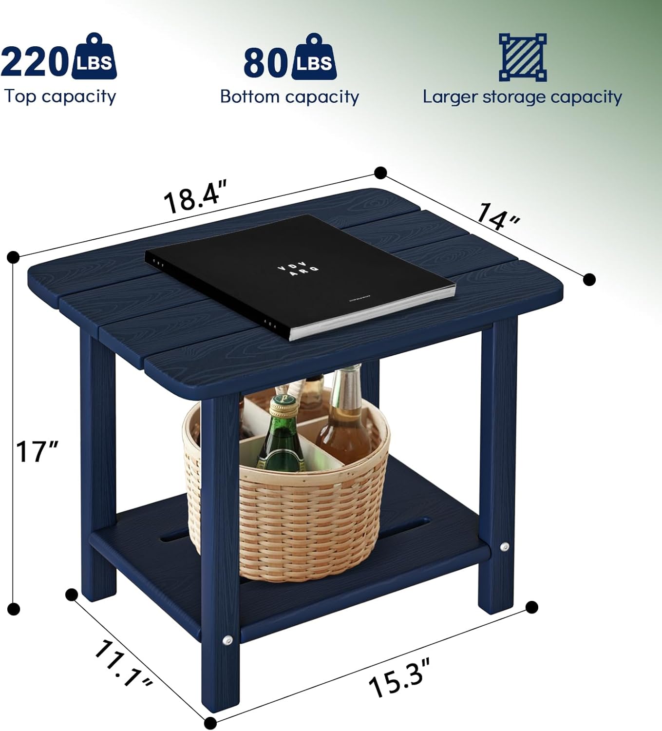 Adirondack Square Side Table - 18.4" Large Panel HDPE Outdoor End Table - Weatherproof, Rustproof & Low Maintenance for Patio, Lawn, Pool, Indoor Use (Navy Blue)
