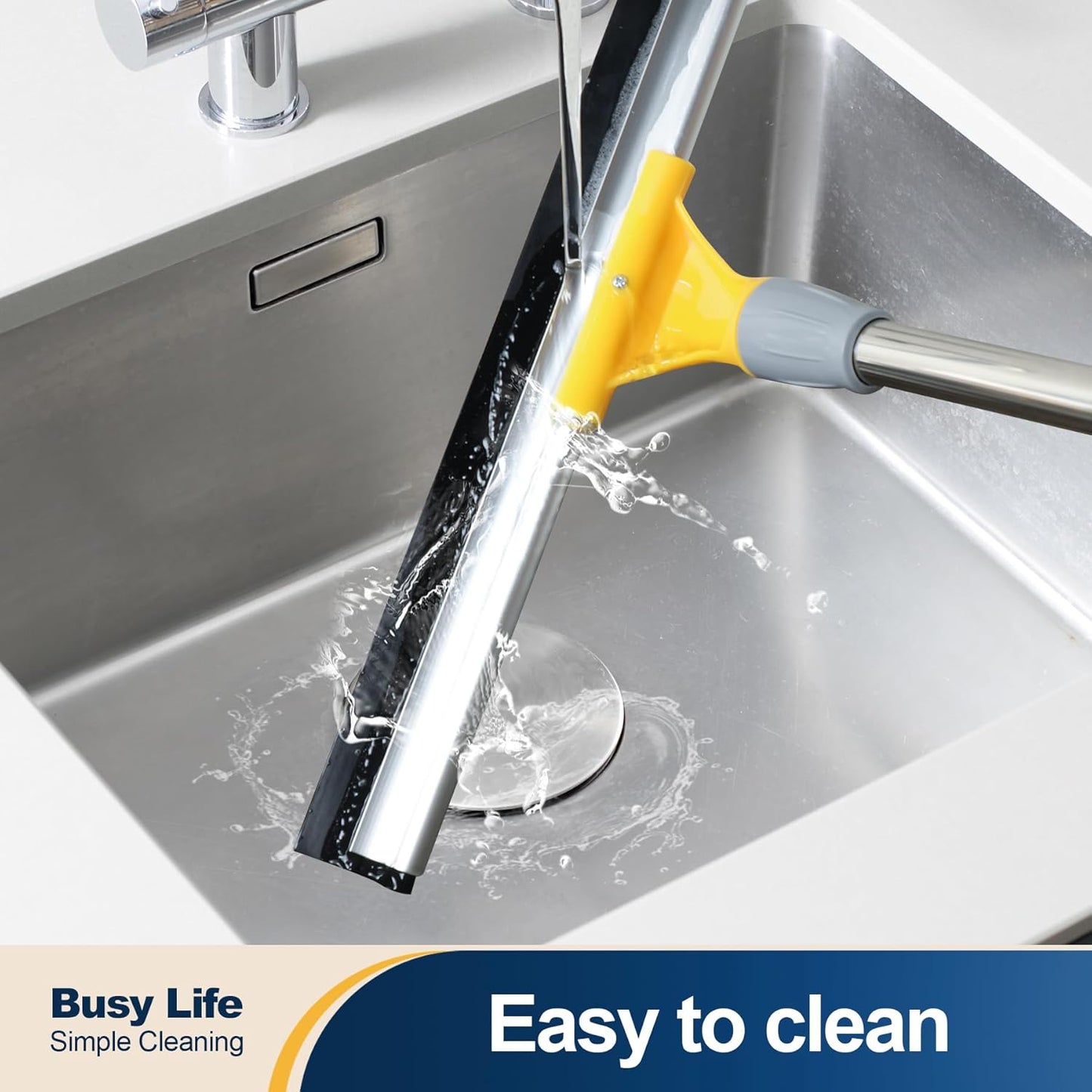 Yocada 17.7" Floor Squeegee Rubber TPR Blade Scrubber Broom 61.8inch Pole Household Broom for Garage Courtyard Shower Bathroom Floor Marble Glass Tile Water Foam Pet Hair Removal Cleaning