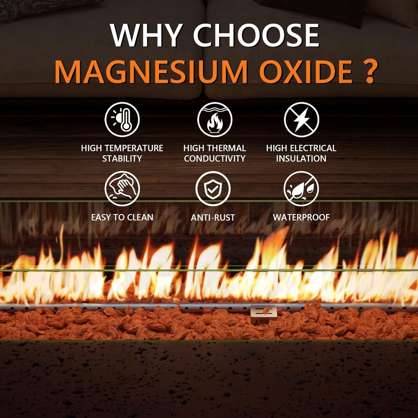 COSIEST 56 x 28 inch Outdoor Propane Fire Pit Coffee Table w Concrete Rectangle Base, CSA Certified, 50,000 BTU, Free Lava Rocks and RainCover, Fits 20lb Tank Outside, Wind Guard, Tank Cover, Brown