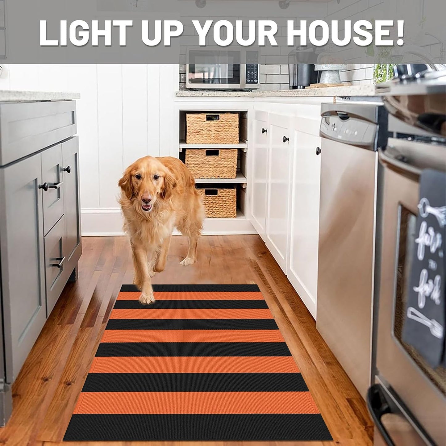 IOHOUZE Fall Door mat 27.5" x 43" Orange Black Striped Area Rug Washable Front Porch Rug Striped Door Mat Outside Entrance Entryway Doormat for Fall, Halloween, Thanksgiving Porch Decor