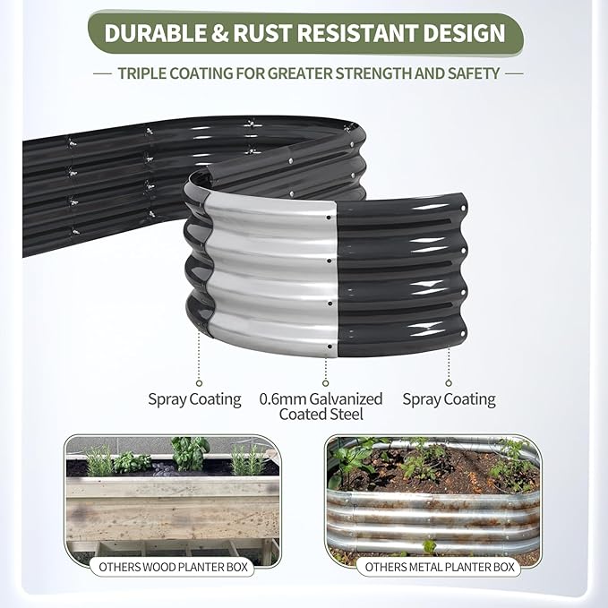 Galvanized Raised Garden Bed Outdoor- Raised Beds for Gardening| Metal Planter Box, Steel Raised Garden Bed Kit with Safety Edging and Gloves for Vegetables, Flower, Herbs (8x2x1FT, Gray)