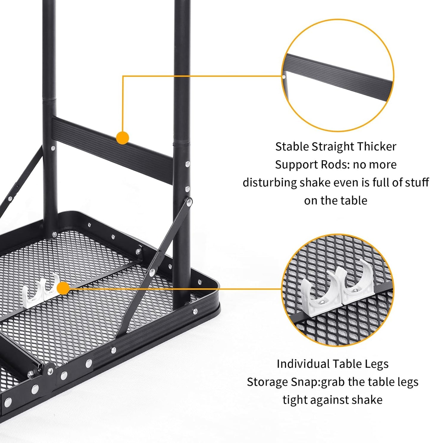 Small Folding Table 2FT Grill Table Foldable Camping Table Picnic Portable Mesh 2 Height Adjustable Outdoor Beach BBQ Black 23.6×15.7× 9.4/20.4inch