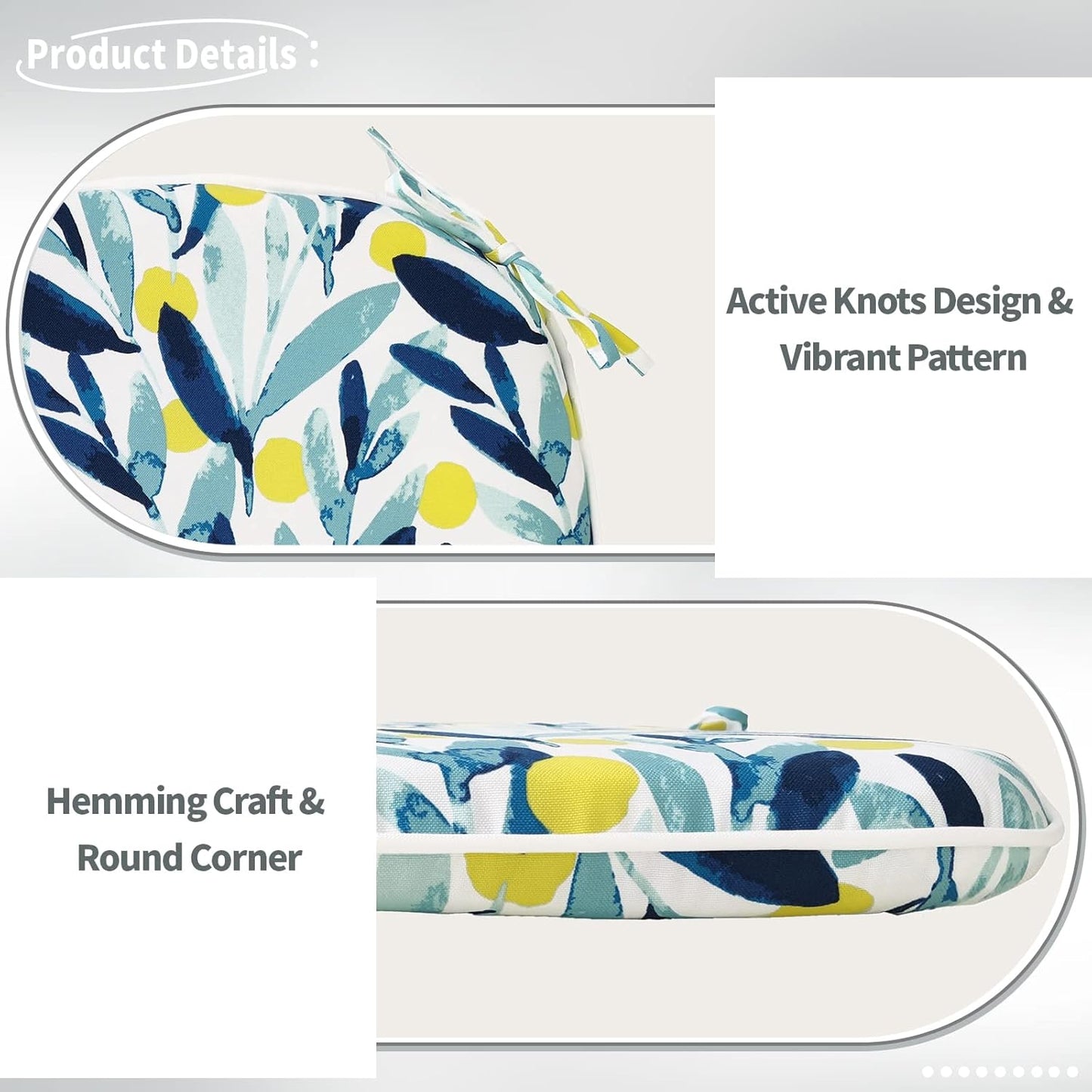 Indoor/Outdoor Chair Cushions 16x17 Inch, Patio Chair Cushions with Ties, All Weather Seat Cushions for Patio Furniture Home Garden Chair Use, Set of 4, Leaves Multi