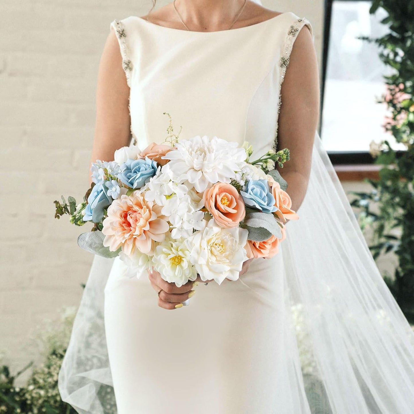 AGIRL Artificial Flowers Combo Silk Mix Purple Fake Flower with Stems for DIY Wedding Bouquets Centerpieces Arrangements Table Chair Decor Baby Shower Home Decor (Champagne Blue)