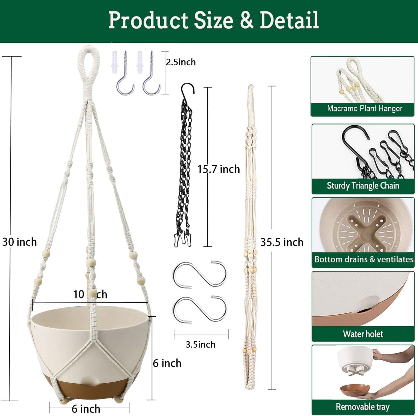 Hanging Planters for Indoor Plants, 2 Pack 10 Inch Self Watering Pots with Macrame Plant Hanger, Hanging Baskets Holder for Outdoor Garden Home Ceiling Window Decor