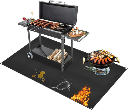 Under Grill Mat for Outdoor Grilling, 90 x 48 inches Double-Sided Fireproof Waterproof BBQ Protector for Deck and Patio Under Grill Mat for Outdoor BBQ