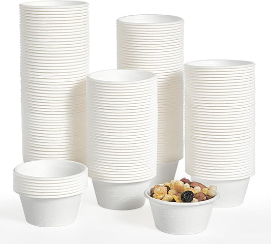 ECOLipak 200 Pack 2 oz Compostable Portion Cups, 100% Biodegradable Souffle Cups, Disposable Paper Cups for Condiment Samples