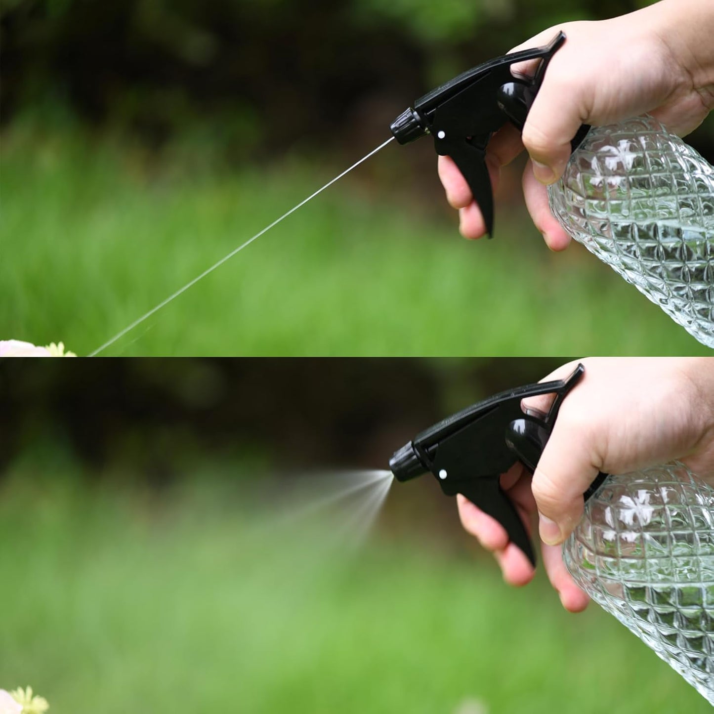 Glass Handheld Spray Bottle - 12oz Refillable Bottle ，Adjustable Nozzle Watering Can for Garden Plants Cleaning Solutions (Clear)